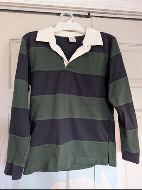 Gymboree Green & Black Rugby-Style Long Sleeve Shirt with White Collar